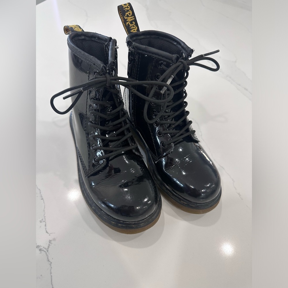 Dr. Martens Girls Black Patent Leather Combat Boots